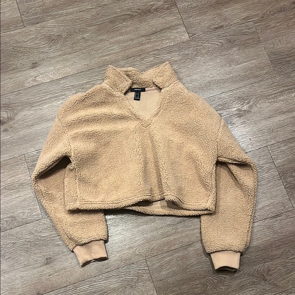 Tan Fuzzy Cropped Jacket